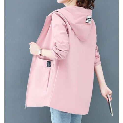 Autumn New Womens Casual trench Hooded coat oversize zipper Vintage Washed Outwear Loose Clothing