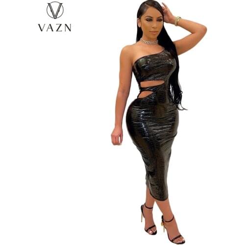 VAZN New 2021 Solid Chic Sleeveless Strapless Ladies Slim Elegant Women Female Dress Sexy Beach Dress