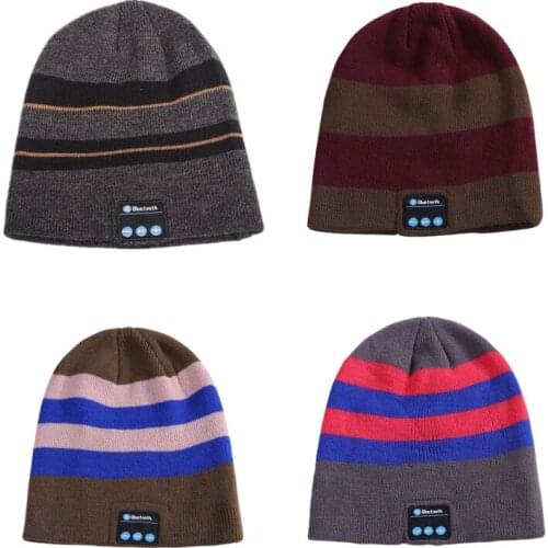 Striped Color Matching Knitted Winter Warm Bluetooth Headset Cap Wireless Call Music Headphones Hat for Night Running Fishing