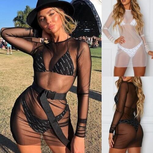 Womens Ladies See-through Mesh Sheer Bikini Cover Up Bathing Suit Lace Crochet Swimwear Beach Dress