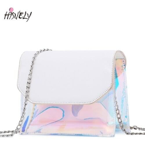 Women Transparent Candy Color Jelly Bag Lady Laser Light Composite Shoulder Bag Girl Cell Phone Crossbody Bag Message Bag Q4