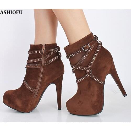 ASHIOFU Handmade New Women High Heel Boots Party Prom Dress Ankle Booties Sexy Platform Winter Fashion Boots Shoes
