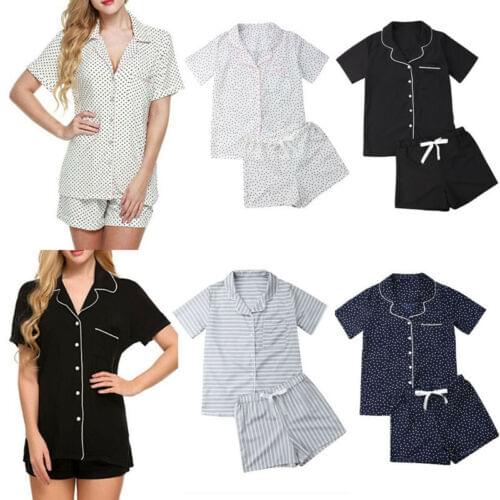Women Loose Pajamas Sets Dot Print Summer Short Sleeves Shirts+Pants Sleepwear Nightwear Woman Pajama Homewear Robe 2020 New