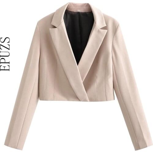 ZA 2021 Elegant long sleeve crop blazer women short blazer coat casual office crop top female za blazer mujer