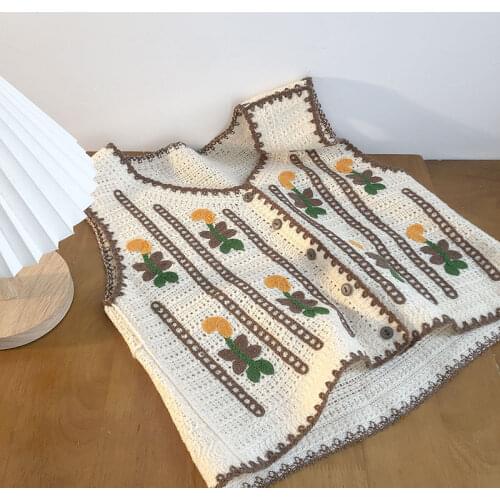 Spring & Summer Women Sweater Cardigan Vest Knitting Retro Embroidery Tops Sleeveless V-Neck Elegant Fashion Unique Korean Style