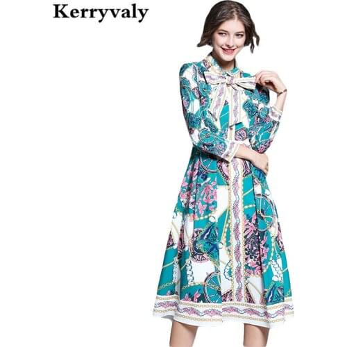 New Fall Women Bow Printed Midi Retro Dress Zomerjurk Dames 2021 Robe Vintage Beach Party Runway Dress Vestidos De Festa K6842