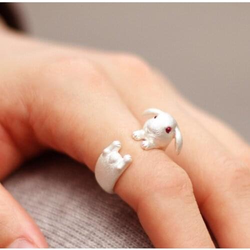 1Pcs Cute Bunny Simple Little Rabbit Silver Color Opening Adjustable Ring For Girl Women Birthday Jewelry Gift