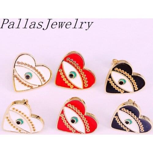 10Pairs, hot fashion jewelry metal enamel eye heart earrings Top Quality Jewelry Golden Stud Earring For Women Girl