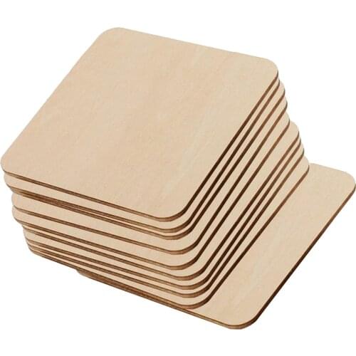 10Pcs Unfinished Wood Cutouts Square Wooden Pieces to Paint for Kids
