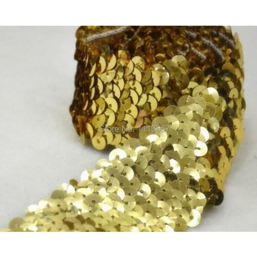 20yard Craft Gold 8 Row Sequin Elastic Trim Braided Trim Bead Trim Decorated Lace Ribbon Trim For Wedding Dress Clothes t360