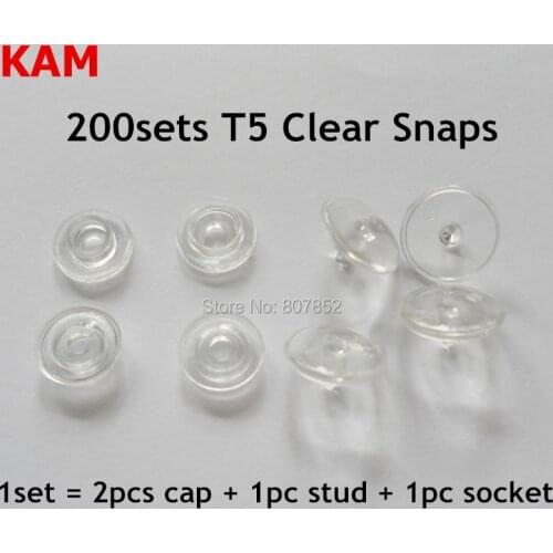 200 sets Glossy Transparent Clear T5 size 20 Kam Snaps Buttons Plastic Resin Fasteners for Baby Diaper