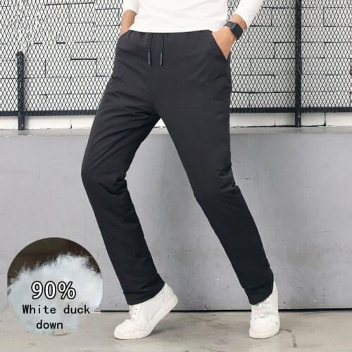 2020 New Winter High Quality White Duck Down Pants Men Thick Elastic Fabrics Straight Trousers Slim Fit Drawstring Casual Pants