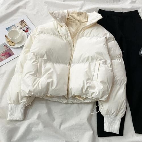 2021 New Winter Jacket Women Thick Down Cotton Jacket Fashion Warm Puffer Parkas Feamle Solid Casual Oversize Outwear Short Coat