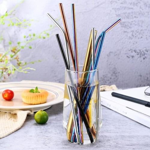 21.5CM 304 Stainless Steel Metal Straw With Cleaner Brush Reusable Colorful Drinking Straws Juices Wine Drink Coffee Stir Stick