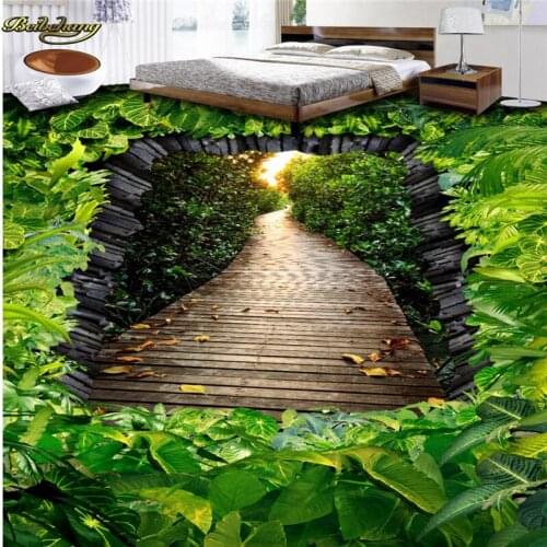 Beibehang Custom Photo 3D Floor Painting Wallpaper Green Plant Leaf Wooden Road Road Stereo Flooring papel de parede