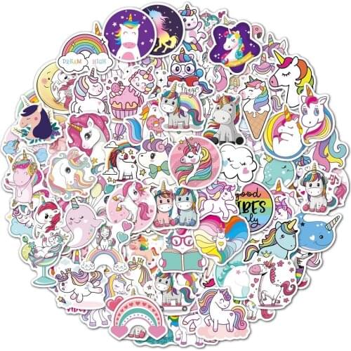 50/100Pcs Waterproof Stickers for Unicorn Sticker To DIY Luggage Bike Notebook Laptop Guitar Decals Cartoon Animal Cute Graffiti