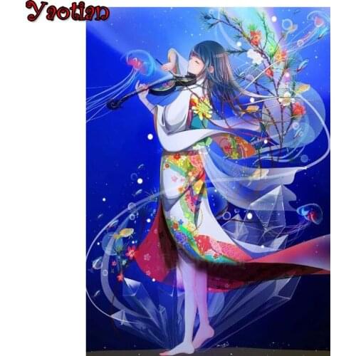 Diamond Painting Japanese Girl Diamond Embroidery Full Display Diamond Mosaic Cartoon Violin Girl Cross Stitch Kit hobby puzzle