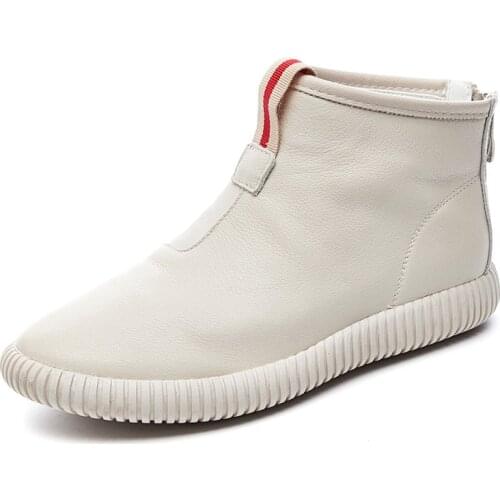 New Womens Genuine Leather White Booties Autumn Winter High Help Zipper 2019 Fashion Comfortable Soft Warm Casual Martin Boots