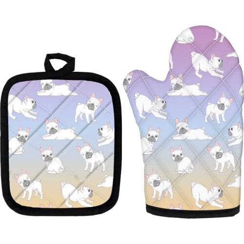 Colorful French Bullog Design Polyester Oven Glove Heatproof Mitten Oven Mitts and Potholder mat for Kitchen News