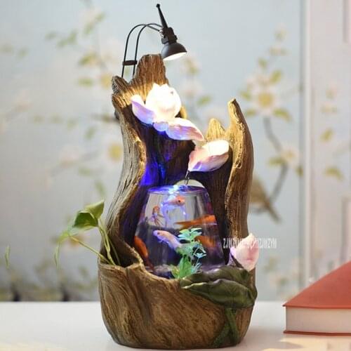 Indoor Decoration Aquarium Tabletop Small Glass Fishbowl Creative Water Feature Lotus Fountain Fishbowl With Led Light Fish Tank