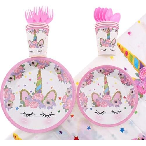 Unicorn Theme Girl Decorations Birthday Party Wedding Children Gift Party Event Disposable Tableware Set party Decoration Suppli