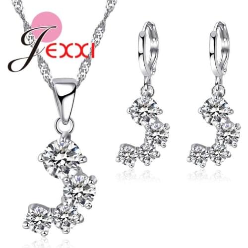 Cute Insect With 4pcs White Clear Zirconia Pendant Necklace Earring Set Fashion 925 Sterling Silver Bijoux For Women Girls