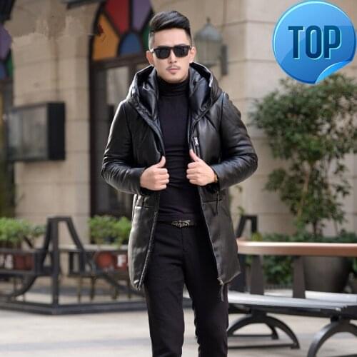 Leather Jacket Mens Men Winter Warm Hooded Down Jacket Male Second Layer Sheepskin Coat Leather Jackets F1716 LWL1086