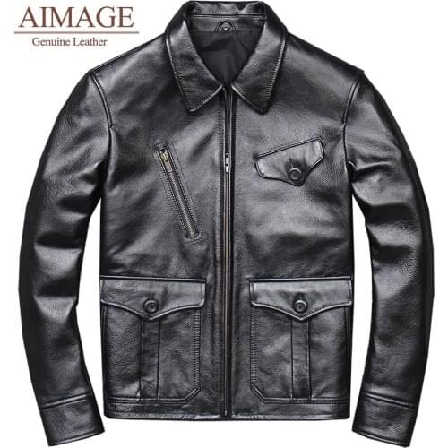 2021 men new leather jacket mens casual cow jacket short lapel calf Genuine leather coat couro genuíno chaqueta cuero hombre
