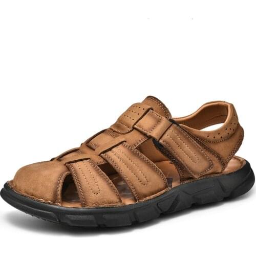 Jumpmore Beach Shoes Summer Cow Leather Men Sandals Size 38-48