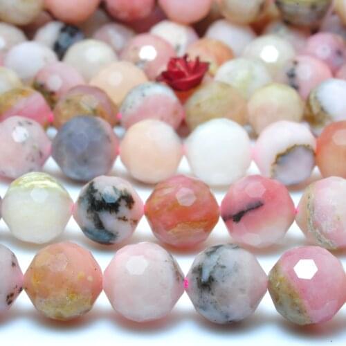 Natural Pink Opal Faceted Round Loose Beads Wholesale Gemstone Semi Precious Stone Jewelry Making Supplies 15"