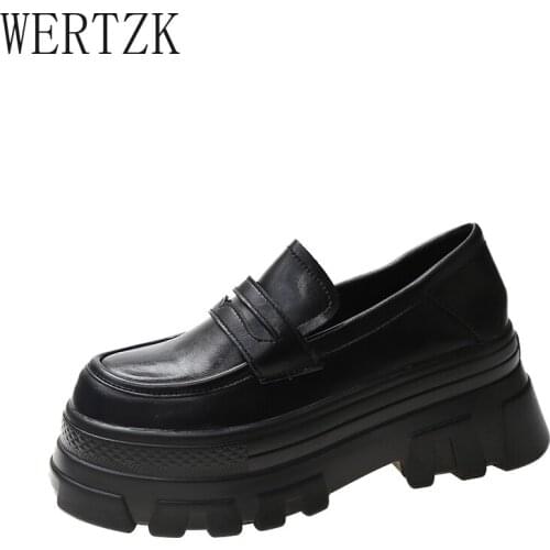 2021 New Fashion Patent Leather Platform Loafers Women Round Toe Black Punk Goth Shoes Women British Style Heel Shoes