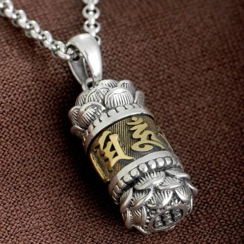 2020 Fashion Retro Cupronickel Silver Plated Necklace Thai Mantra Symbol Six Word Proverbs Sweater Chain for Charm Lucky Jewelry