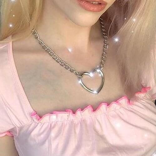 Punk Hollow Heart Shaped Pendant Necklace For Women Metal Cool Charm Simple Hip Hop Rock Y2K Choker Necklace Jewelry Gifts New