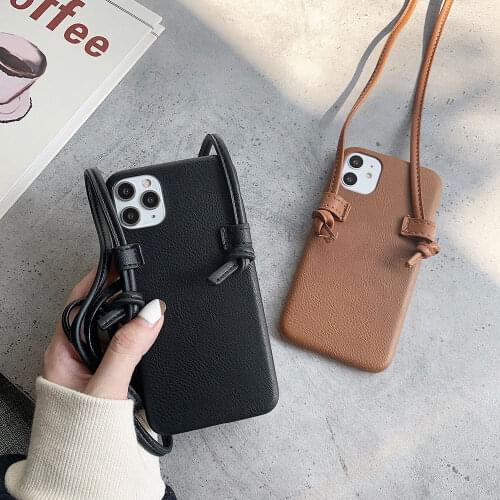 Luxury Leather Lanyard Phone Case For Iphone 12 11 Pro Max 12pro XS MAX 12 Mini XR 7 8 6 s Plus SE Cover With Neck lanyard strap