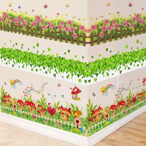 [shijuekongjian] Cartoon Plant Baseboard Stickers DIY Flowers Wall Decals for Kids Room Baby Bedroom Nursery House Decoration