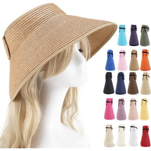 Summer women large brim Sunscreen empty straw hat female sunshade visor beach cap