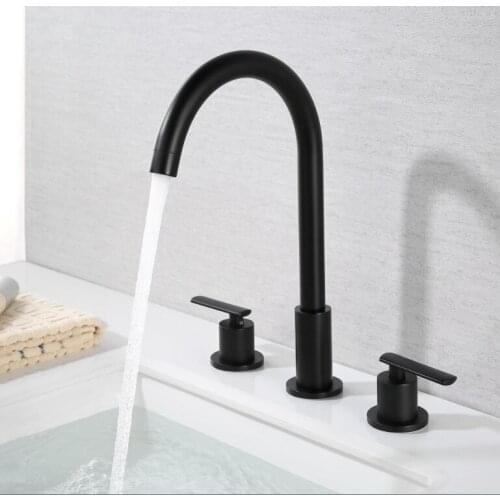All brass black bathroom sink faucet two handles three holes cold hot water basin sink faucet high quality bathroom faucet