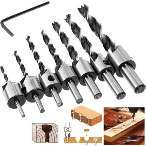 Oauee 8Pcs Flute Countersink Drills Bit HSS Drills Bit Reamer Set For Woodworking Chamfer 3-10mm