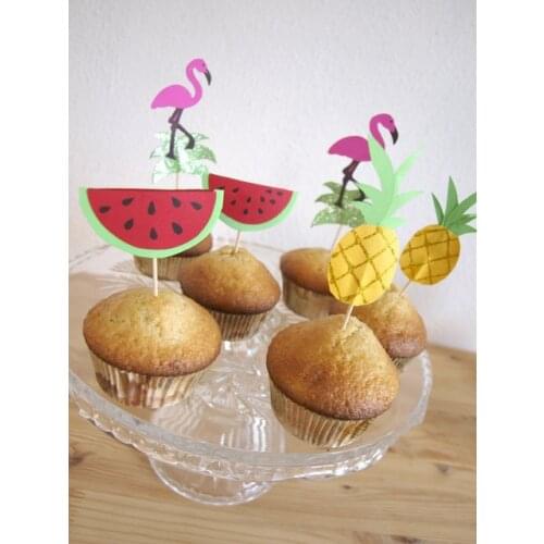 Tropical Cupcake Toppers wedding birthday bridal baby shower Party food treat picks Flamingo, Pineapple, Watermelon palm tree