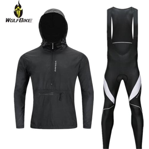 WOSAWE Hooded Windproof Cycling Clothing Padded Underwear Mountain Bike Jackets Set Suit Mens Top Jersey Bib Pants Tights Kit