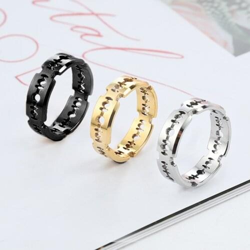 YWSHK 2021 Charm Exaggerated Stainless Steel Blade Mens Rock Punk Razor Ring Stainless Steel Party Ladies Fashion Jewelry Gift