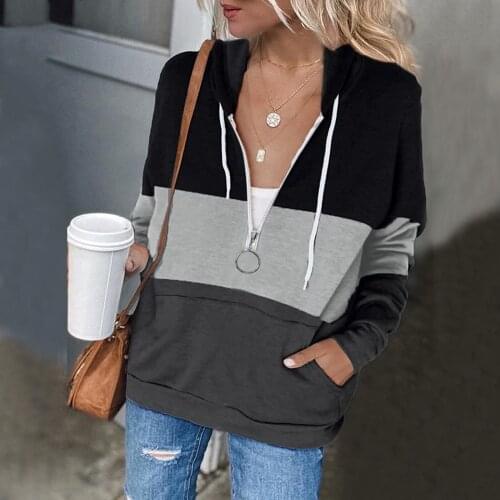 Women‘s Hoodie Half Zip Patchwork Long Sleeve Lightweight Sweatshirts Harajuku Aesthetic Streetwear Pockets Hooded Pullover Tops