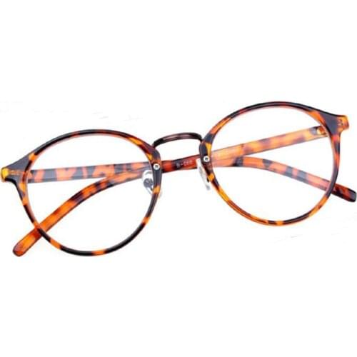 Women Round Leopard Eyewear Glasses Frame Female Fashion Plain Eyeglasses GP17