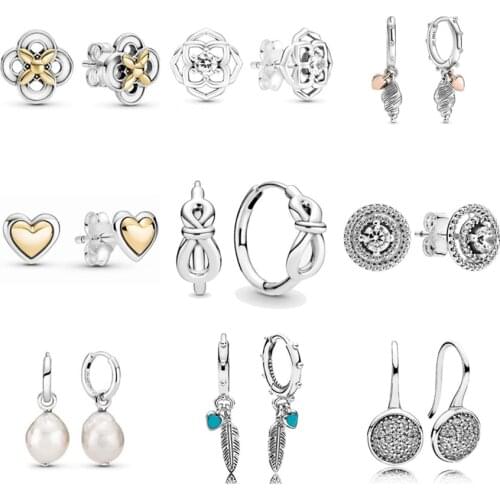 925 Sterling Silver Earring Summer Heart & Conch Shell Stud Earrings With Crystal For Women Wedding Pandora Jewelry