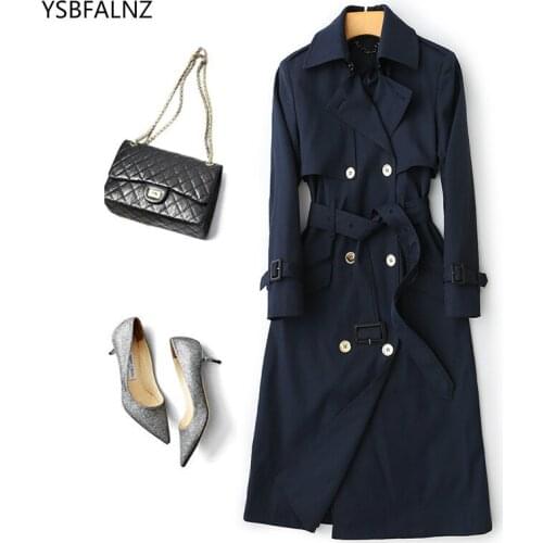 2020 Casual Windbreaker Women Spring Trench Lapel Double Breasted Long Sleeve Pockets Belt Black Trench Coats Fashion Clothes