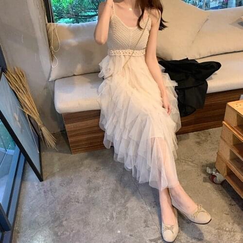 2019 Summer Temperament Irregular Mesh Dress Women Sexy Spaghetti Strap Dresses Sleeveless
