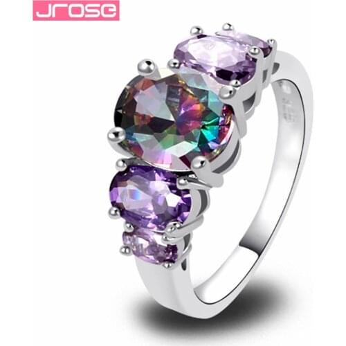 JROSE Women Fashion Mysterious Purple Rainbow CZ Silver Plated Ring Size 6789 10 11 12 13 Engagement Jewelry Wholesale New Gifts