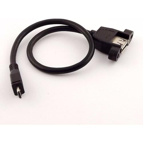 1pcs USB 2.0 A Female Socket Panel Mount To Micro USB 5 Pin Male Data Adapter Cable 30cm