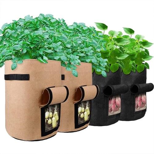 10 Gallon Potato Growing Bags Garden Pots Vegetable Planting Non-woven Tomato Planter Bag with Flap Velcro Window Handles 4 PCS