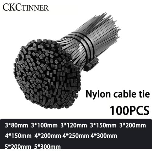 100PCS Self-locking plastic nylon tie Black Organiser Fasten Cable 3*80mm/3*100mm/3*200mm/4*200mm 4*300 Loop Wire Wrap